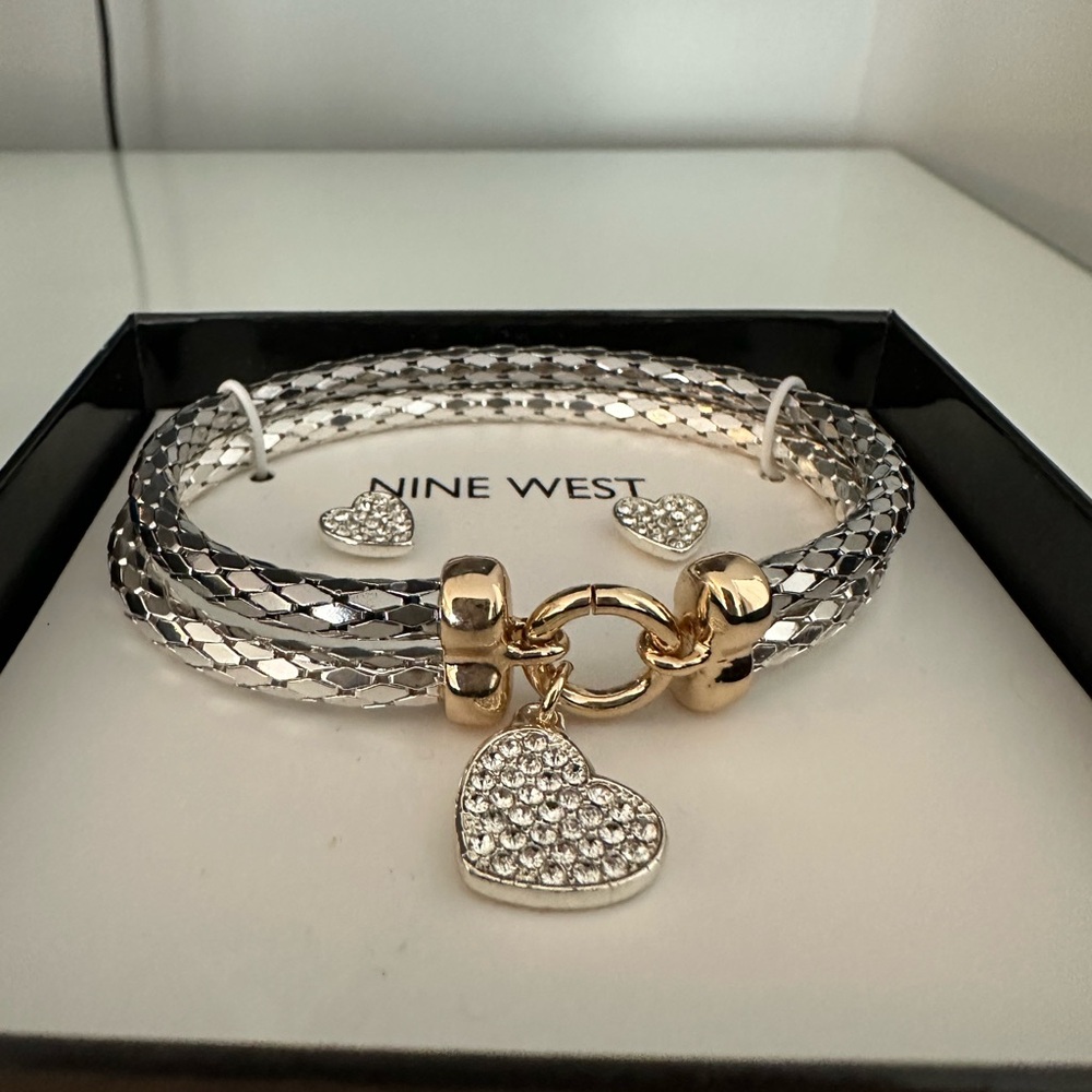 Nine West Gold and Silver Heart Charm Bracelet